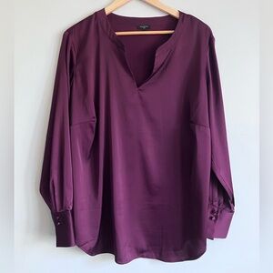 TALBOTS Maroon V-Neck Long Sleeve Silky Blouse Size 1X